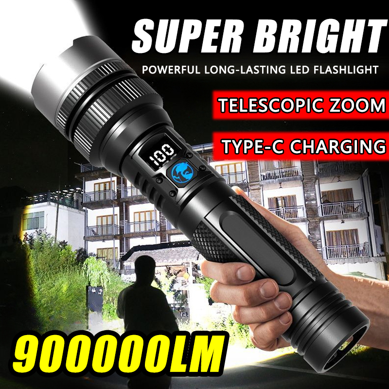 Outdoor Adventure Hiking - 900000LM Powerful LED Flashlight Type-c Rechargeable