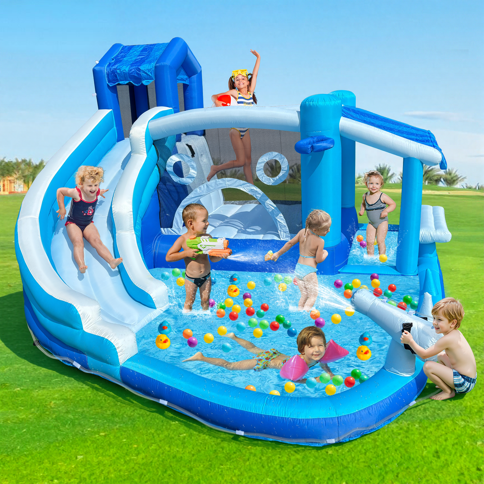 Outdoor Adventure Recreation - Water Slide Fun: Blue & White