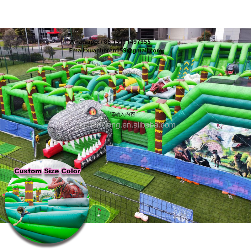 Outdoor Adventure With Kids - Adventure Inflatable Park Large Dinosaur Obstacle